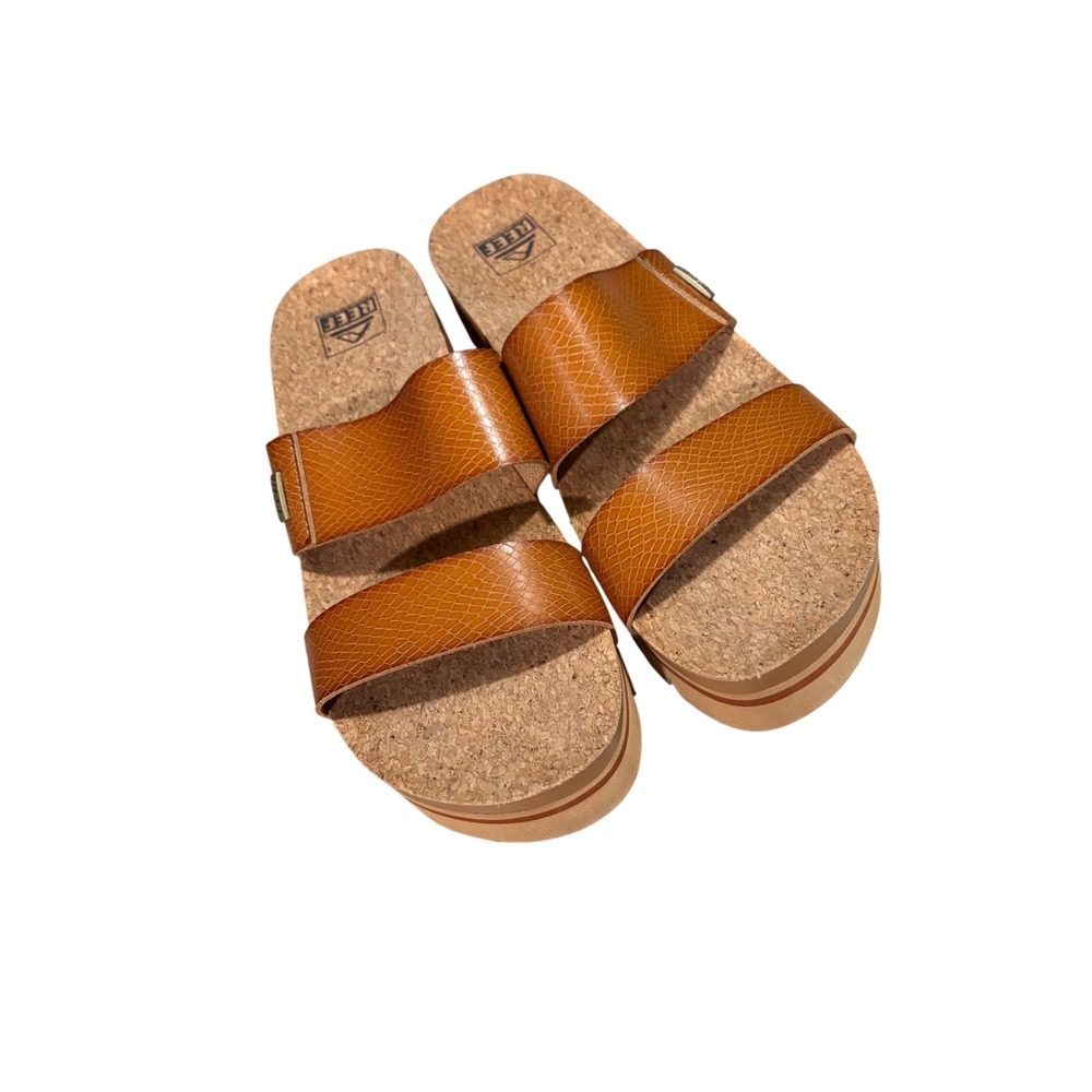 Reef Cushion Vista Higher Sandals Tan Brown Platform Slides 9
